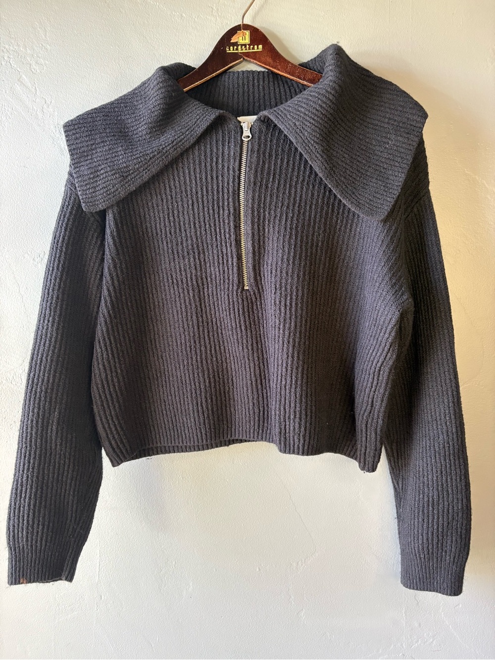 Open Edit Rib Half Zip Sweater - Size XS